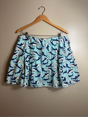 Handmade Shark Print Mini Skirt Blue Pleated Elastic Waist S/M
